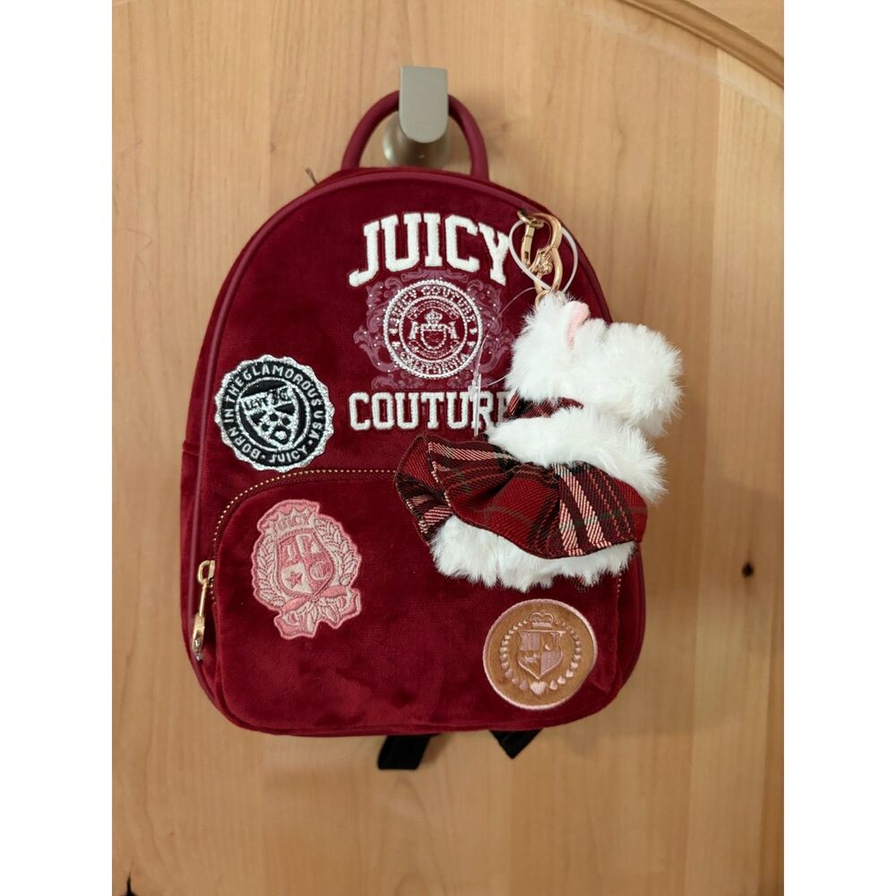 Juicy Couture Burgundy Velour Mini Backpack with Plush Charm NWT